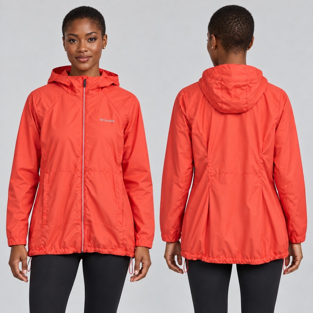 Columbia Women's XL Switchback Lined Long Rain Jacket Coral Windbreaker Hooded